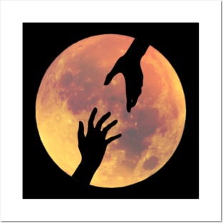 Full Moon with Helping Hands Silhouette Posters and Art